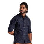 Men's Navy Blue Hunting Style Cotton Printed Shirt | Outdoor Adventure Wear